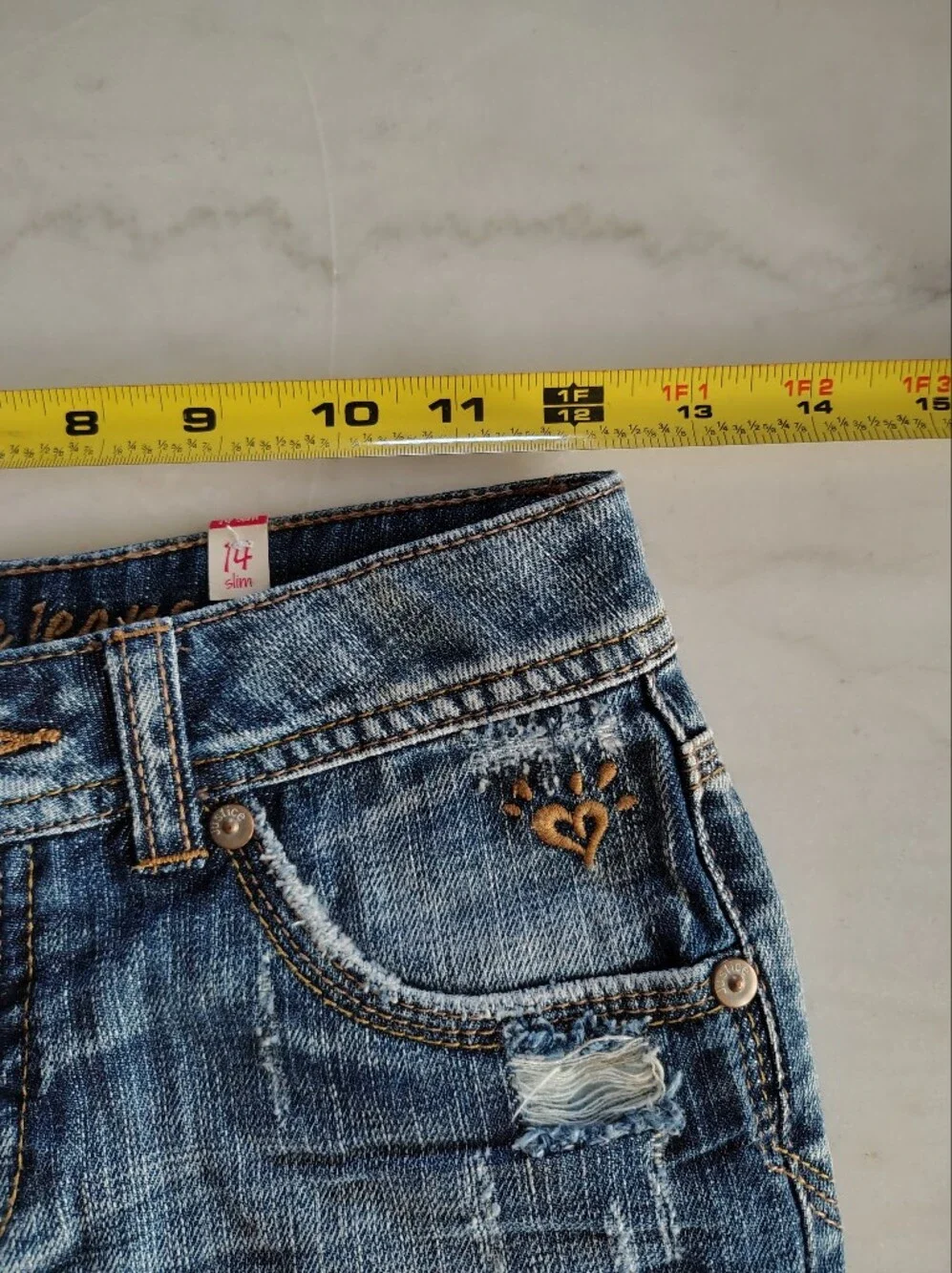 Justice 100% Cotton Distressed Detail Blue Denim Cuffed Jean Shorts Size 14 Girl